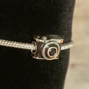 NWT Silver Plated black Enamel Camera Charm for Bracelet or Necklace